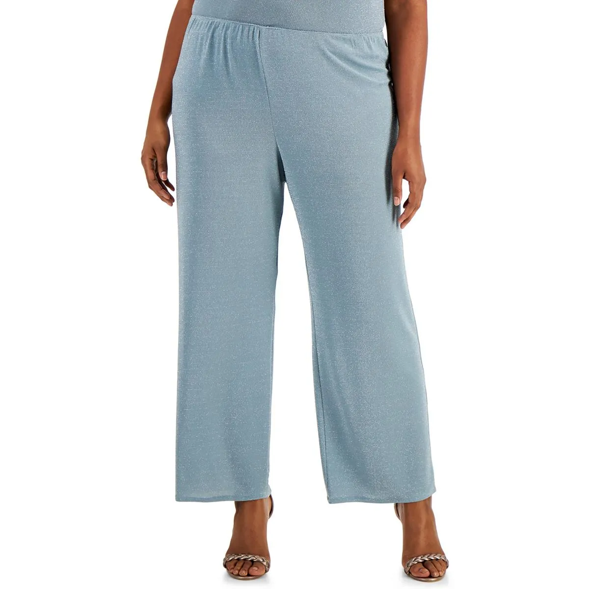 Plus Womens Metallic Stretch Straight Leg Pants