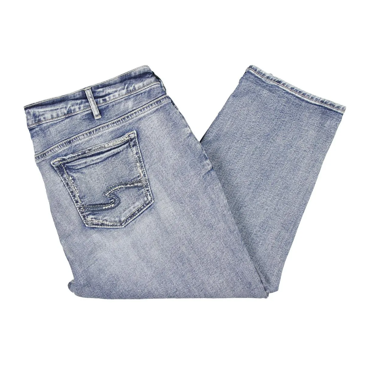 Plus Womens Mid-Rise Distressed Capri Jeans