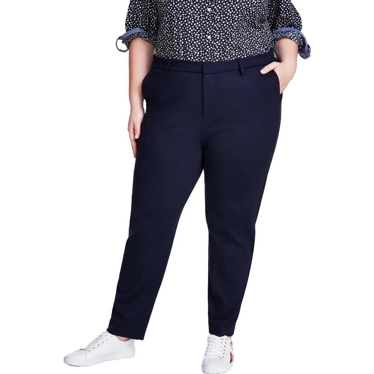 Plus Womens Ponte High Rise Straight Leg Pants