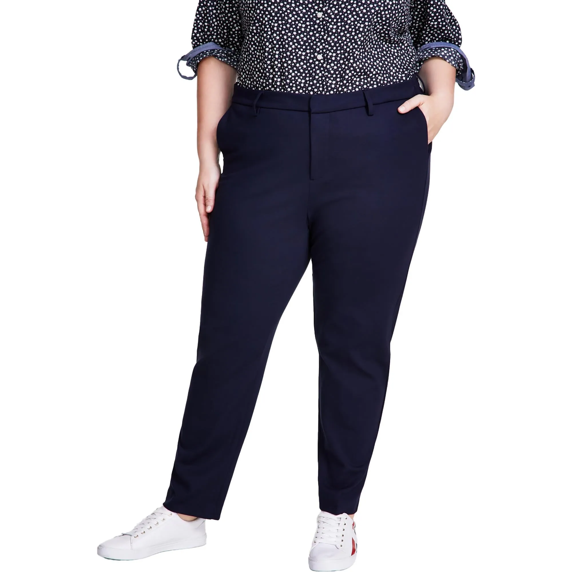 Plus Womens Ponte High Rise Straight Leg Pants