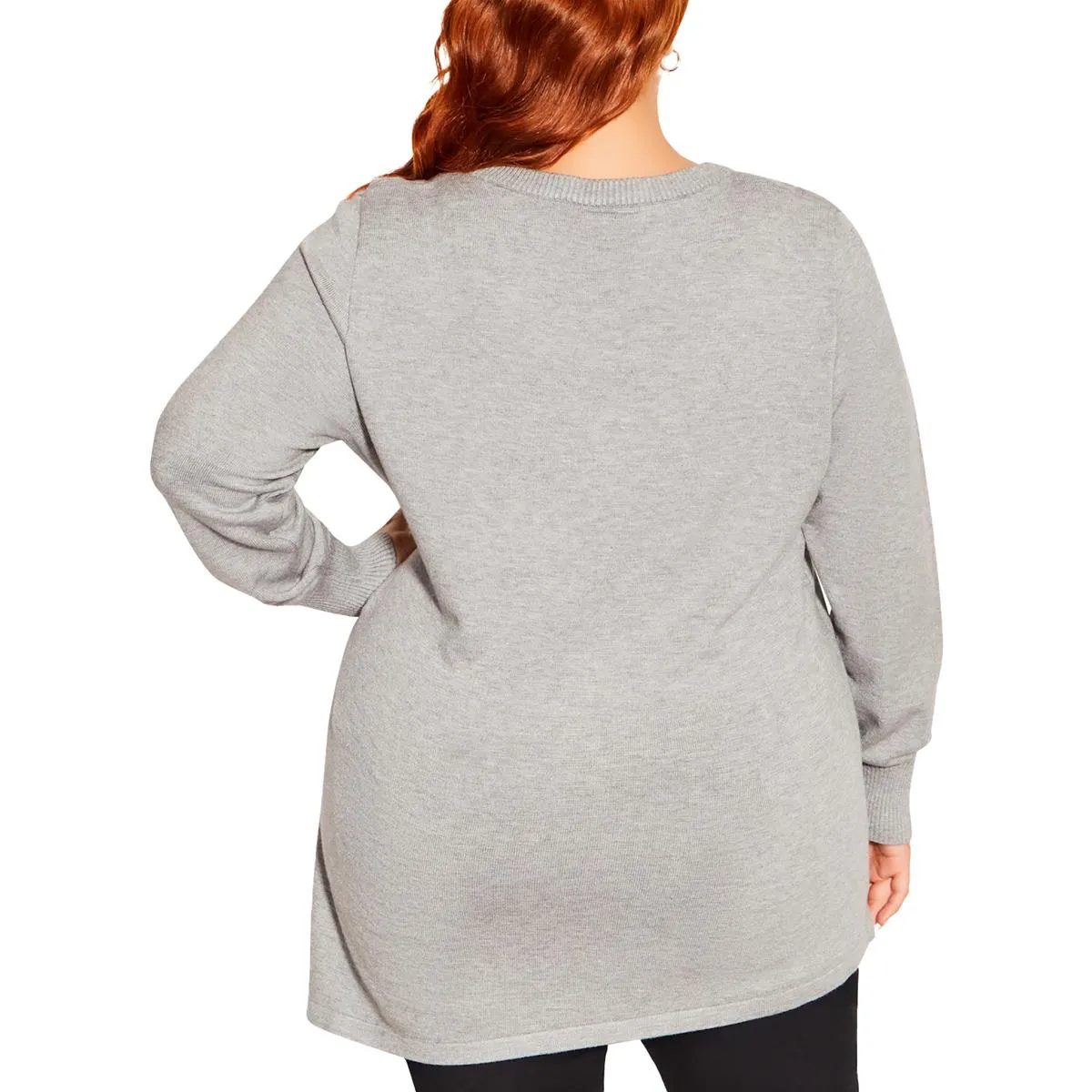 Plus Womens Ribbed Trim Stretch V-Neck Sweater