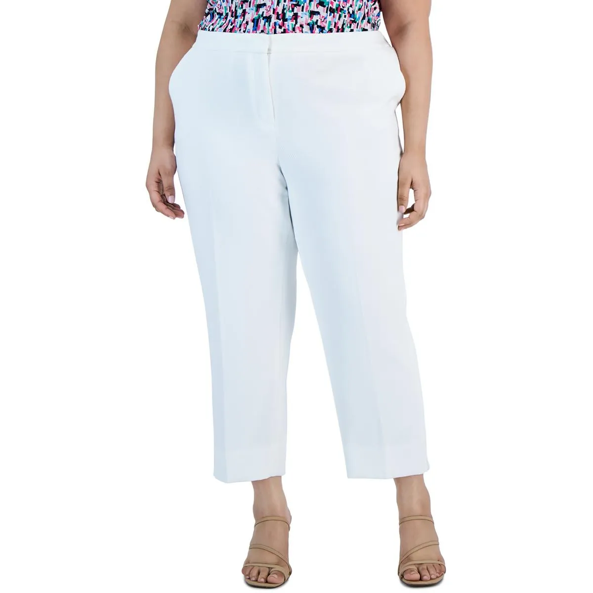 Plus Womens Textured High Rise Cropped Pants