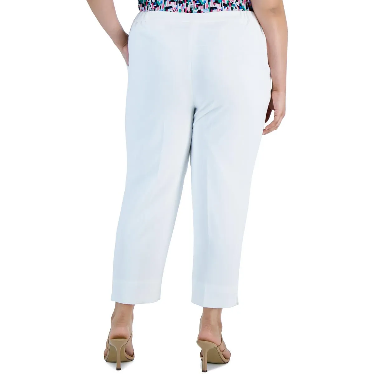 Plus Womens Textured High Rise Cropped Pants