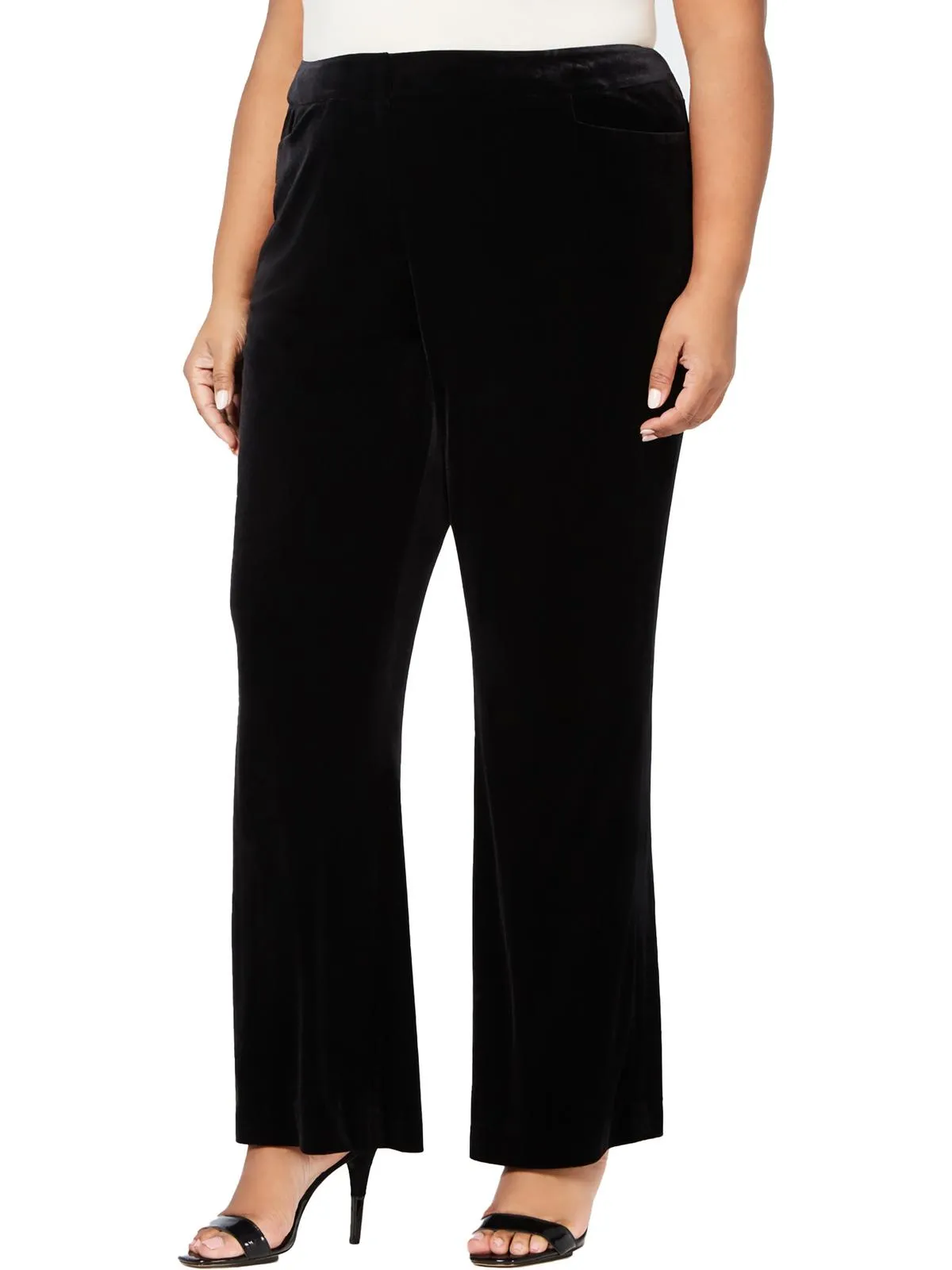 Plus Womens Velvet Pocket Wide Leg Pants