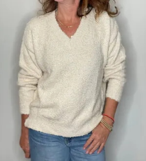 Plush V Neck Pullover Top In Angel Hair