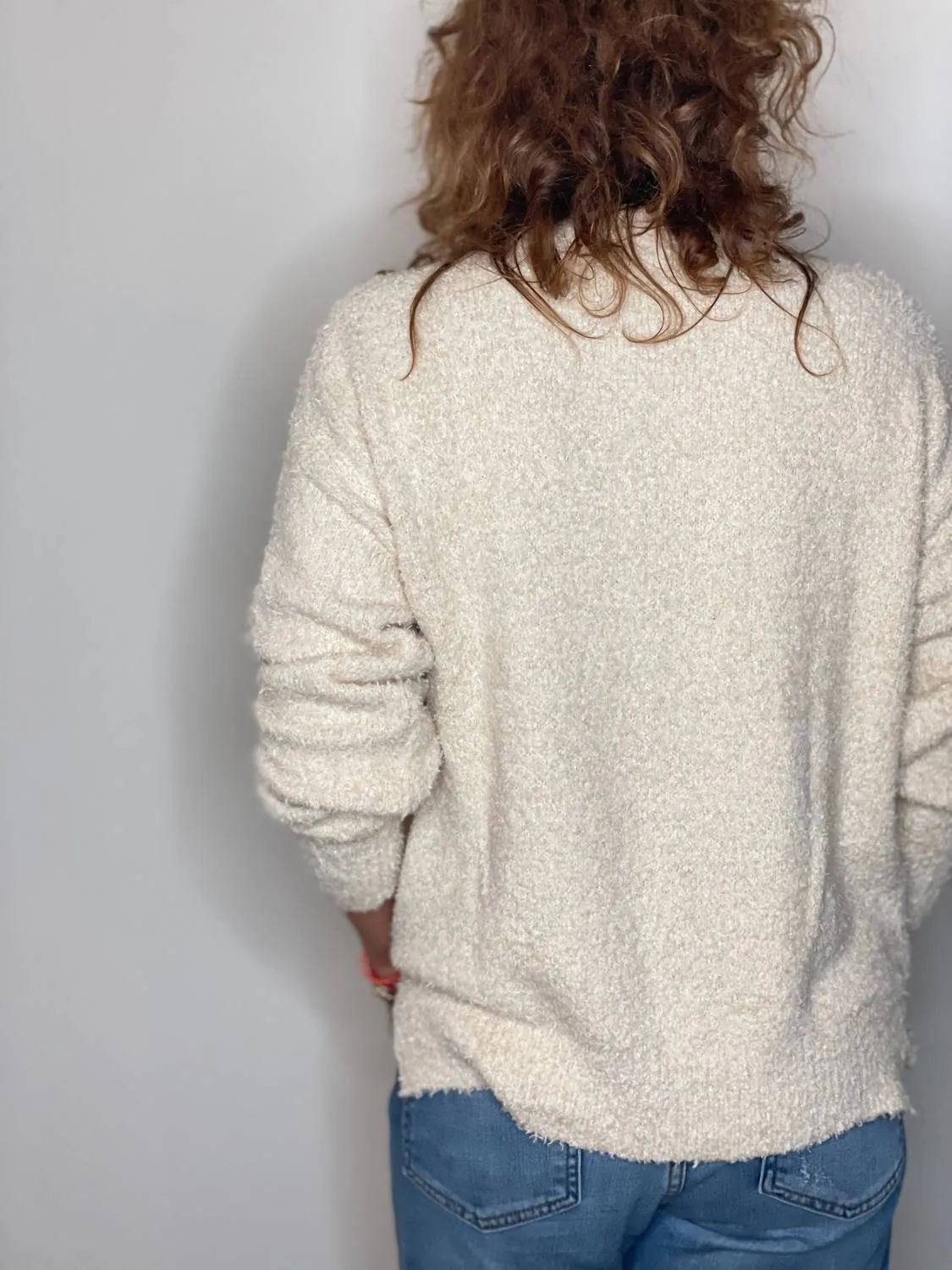 Plush V Neck Pullover Top In Angel Hair
