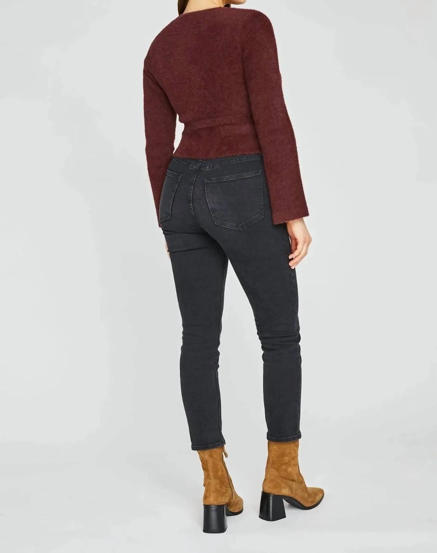 Plush Wrap Sweater In Rum