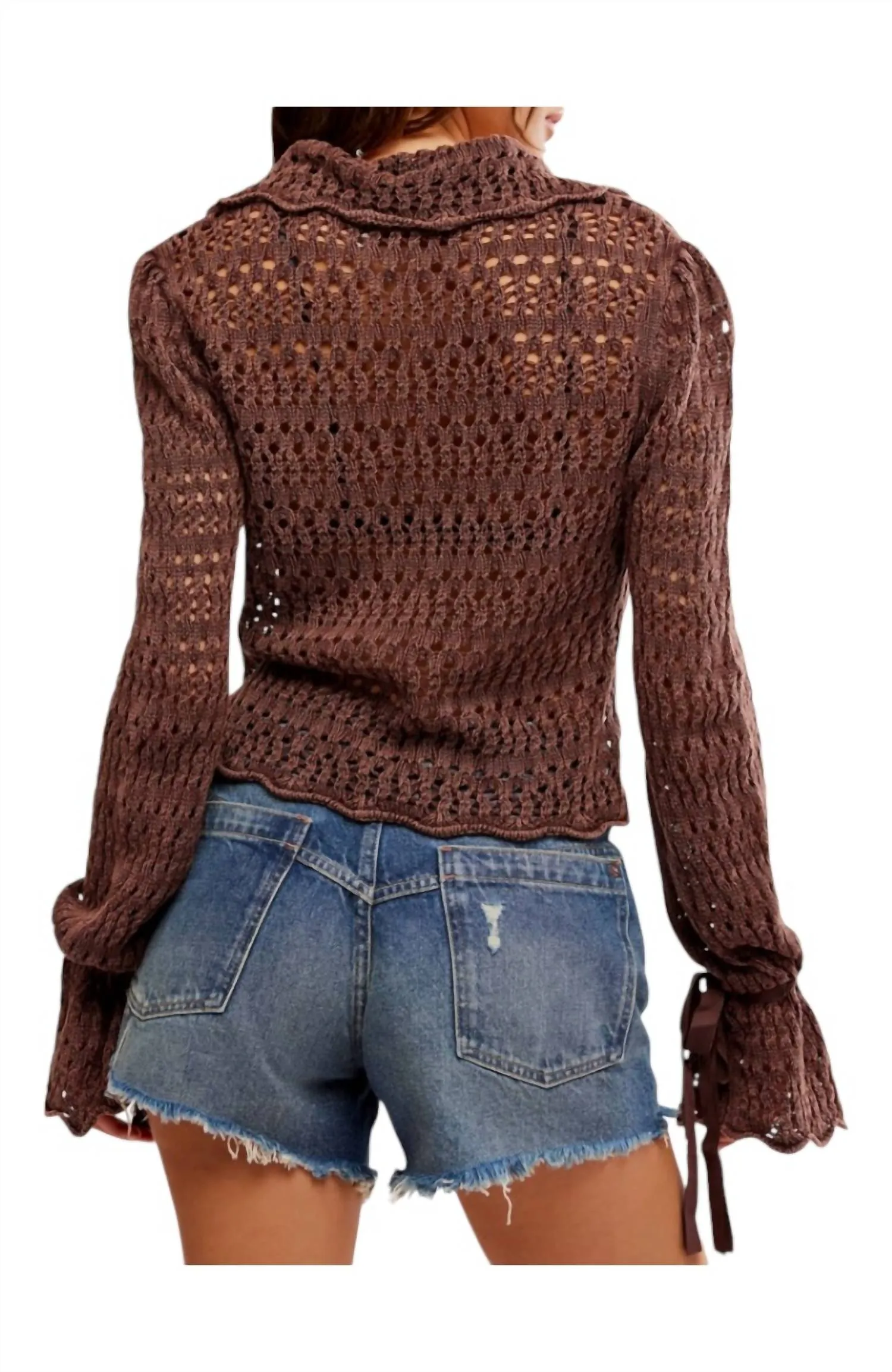 Pointelle Pullover Sweater In Chicory Coffee