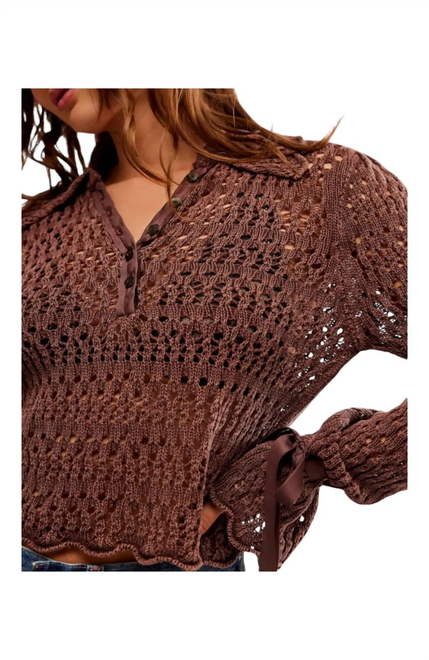 Pointelle Pullover Sweater In Chicory Coffee