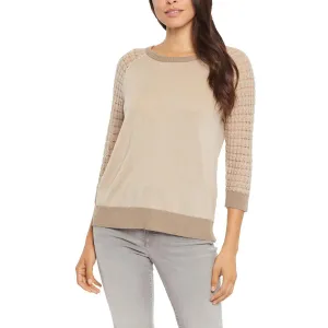 Pointelle Womens Eyelet Wool Crewneck Sweater