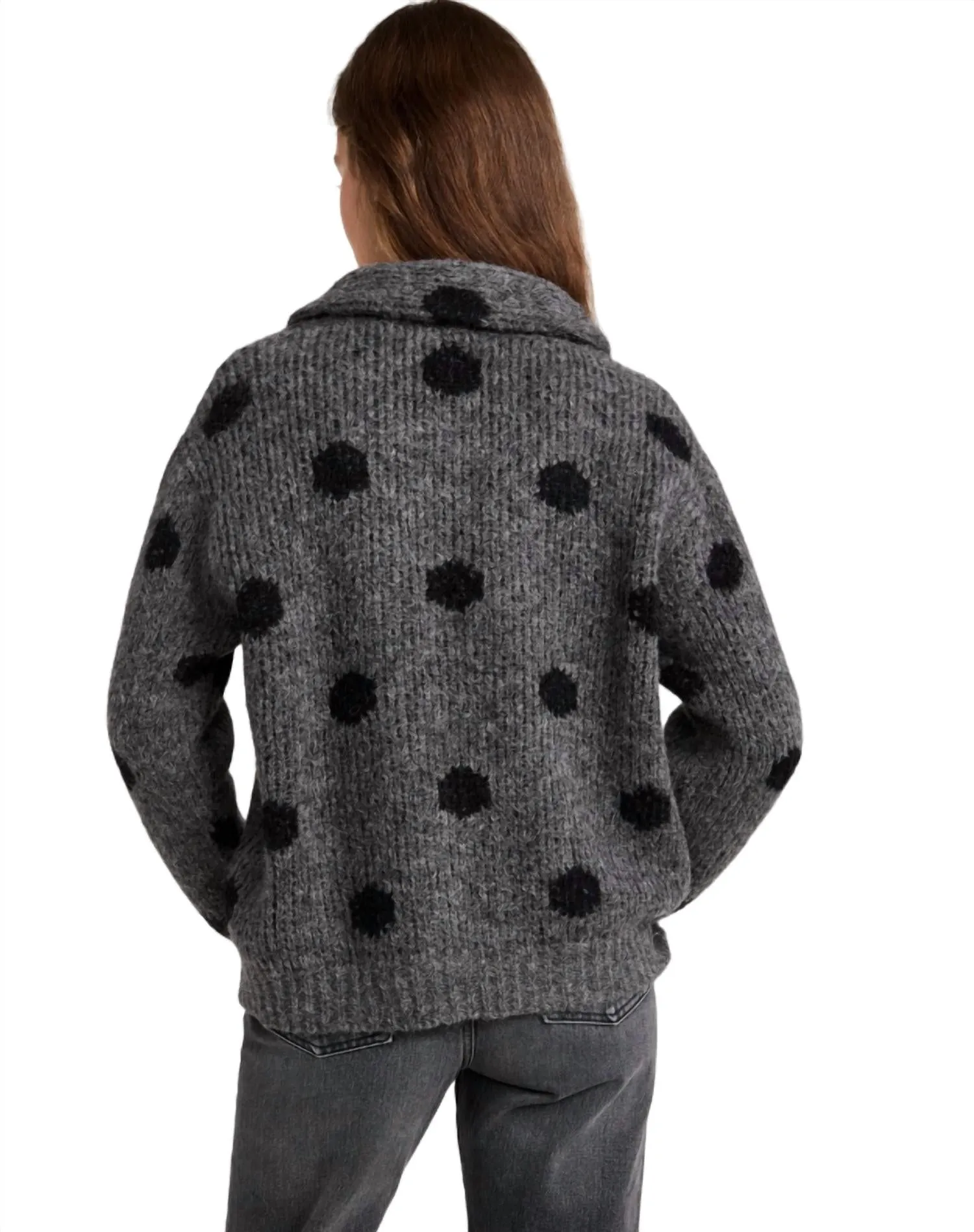 Polkadot Henley Pullover Sweater In Charcoal