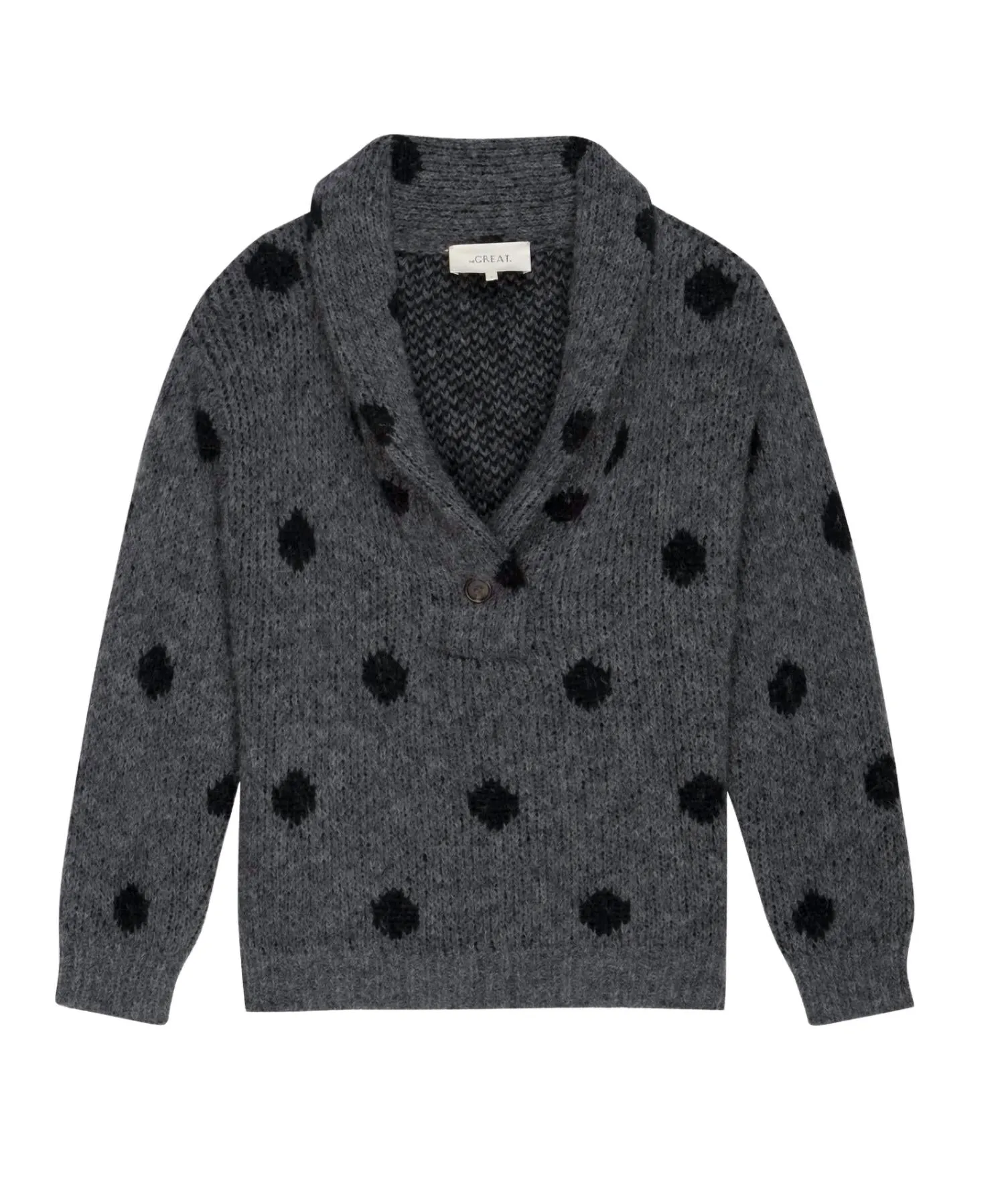 Polkadot Henley Pullover Sweater In Charcoal