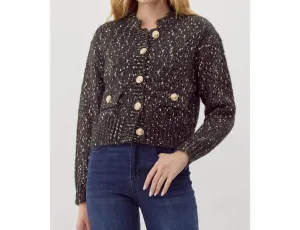 Preppy Knit Crop Cardigan In Black