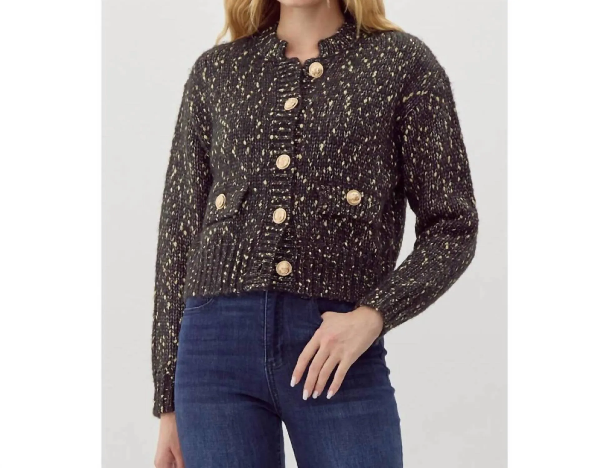 Preppy Knit Crop Cardigan In Black