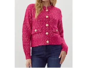Preppy Knit Crop Cardigan In Pink
