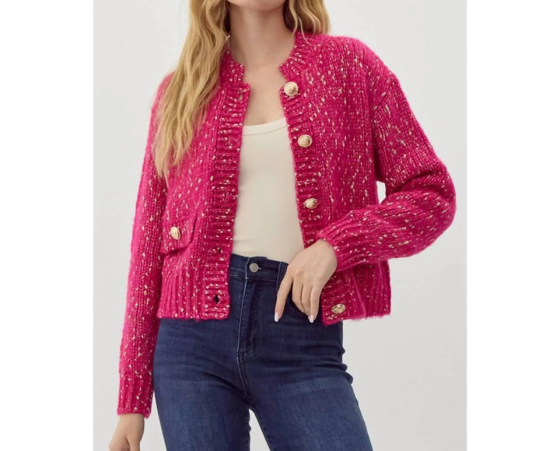 Preppy Knit Crop Cardigan In Pink