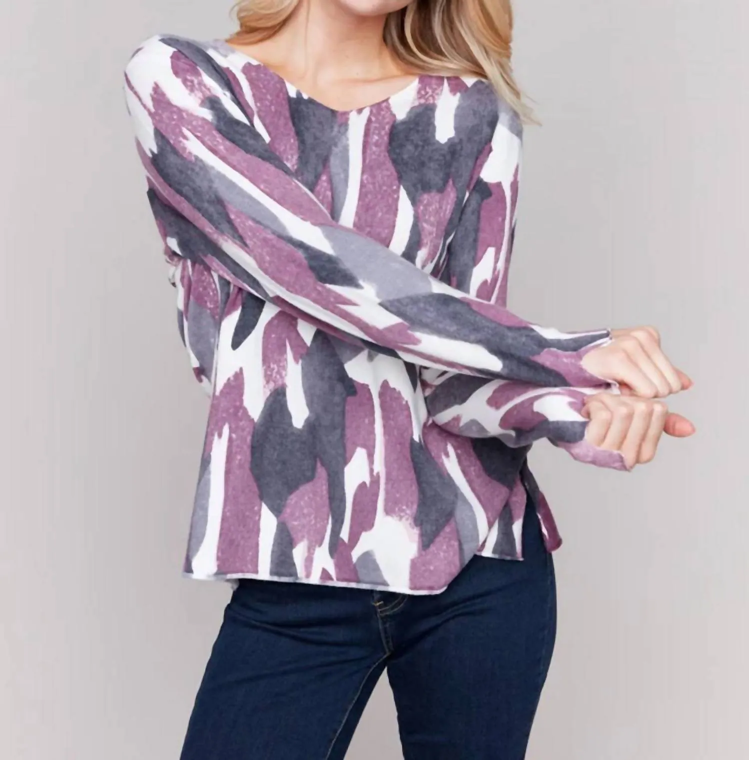 Printed V-Neck Sweater In Pastel