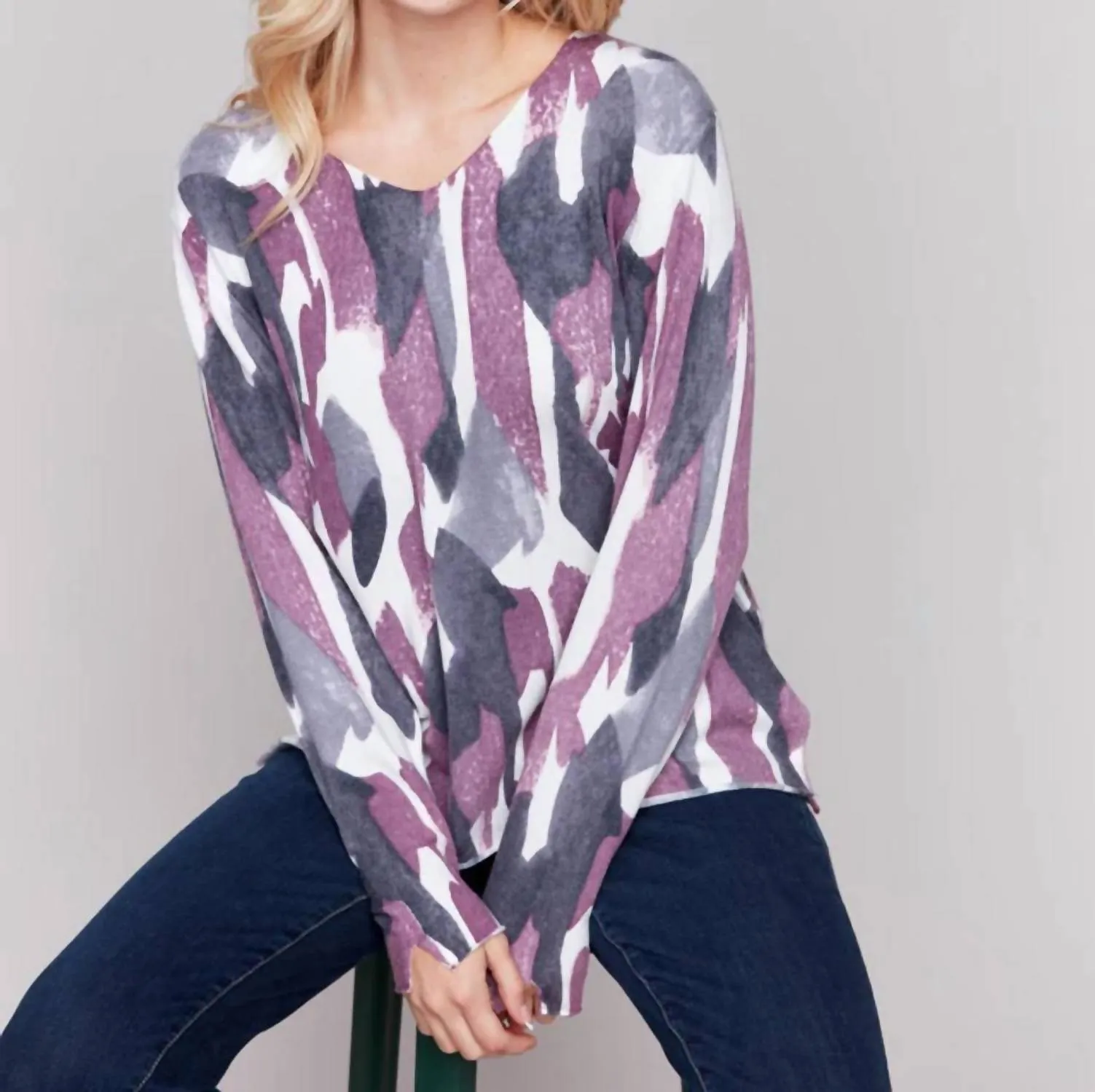 Printed V-Neck Sweater In Pastel