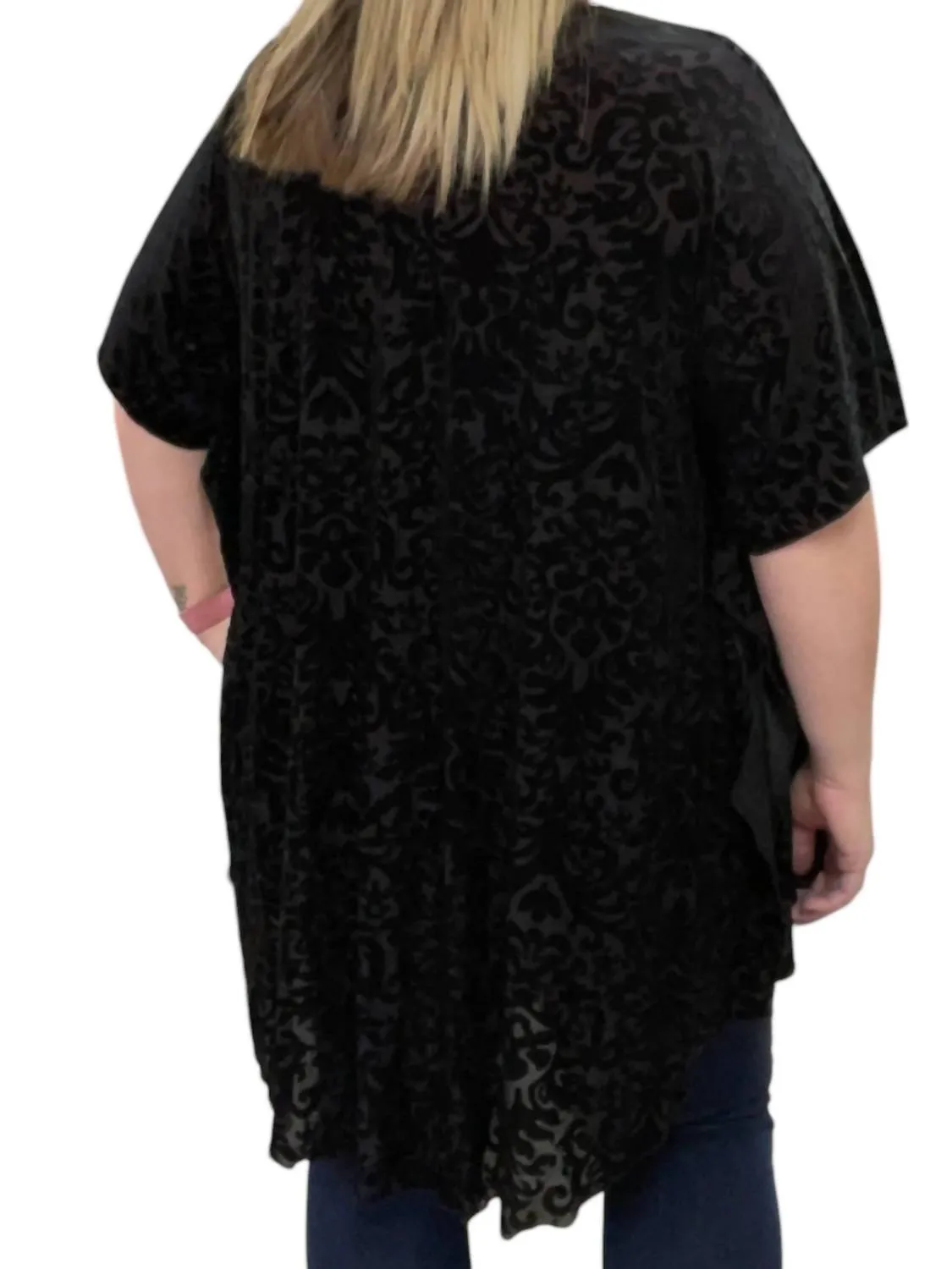 Printed Velvet Kimono In Black