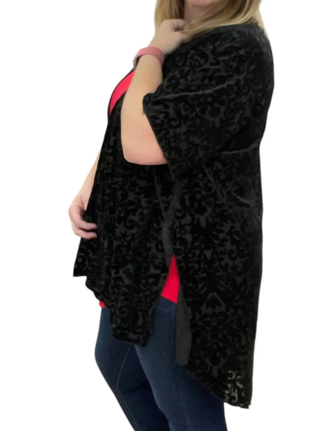 Printed Velvet Kimono In Black