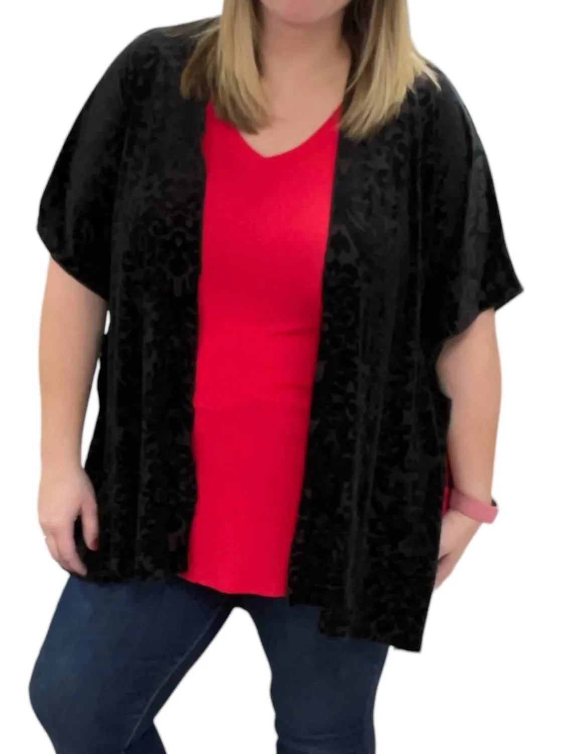 Printed Velvet Kimono In Black