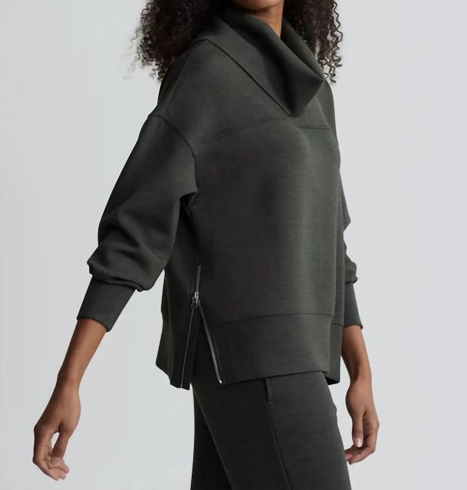 Priya Longline Sweater Top In Olive Marl