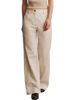 Puddle Cotton Linen Wide Leg Pants In Bone