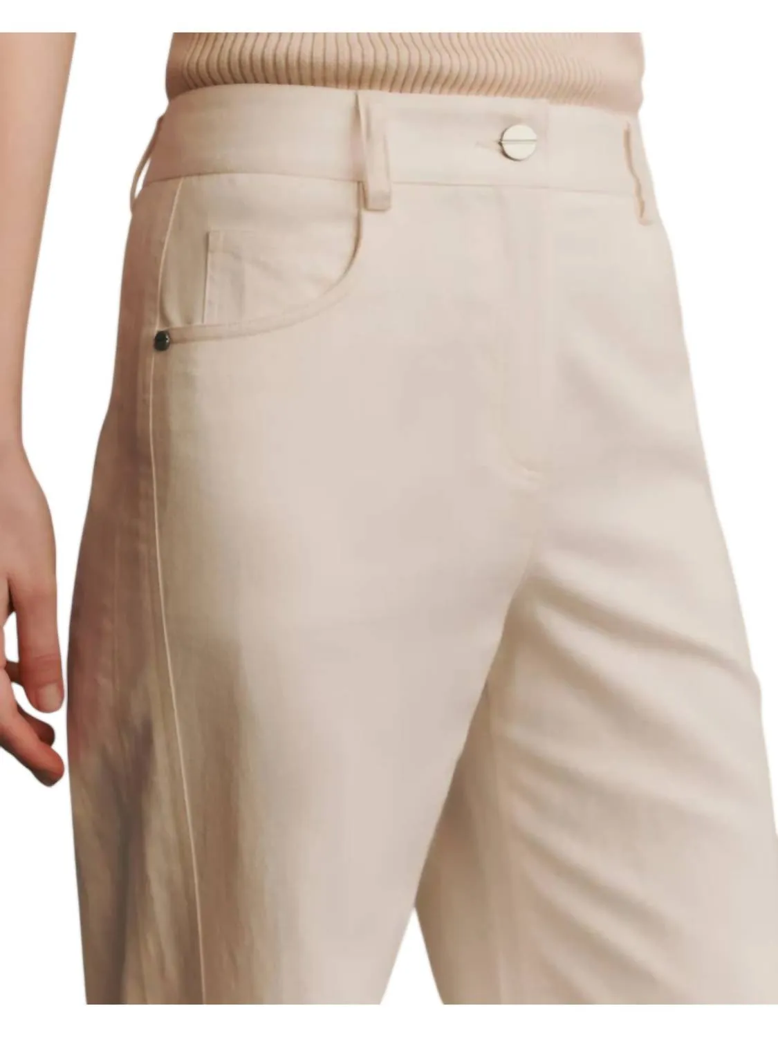 Puddle Cotton Linen Wide Leg Pants In Bone