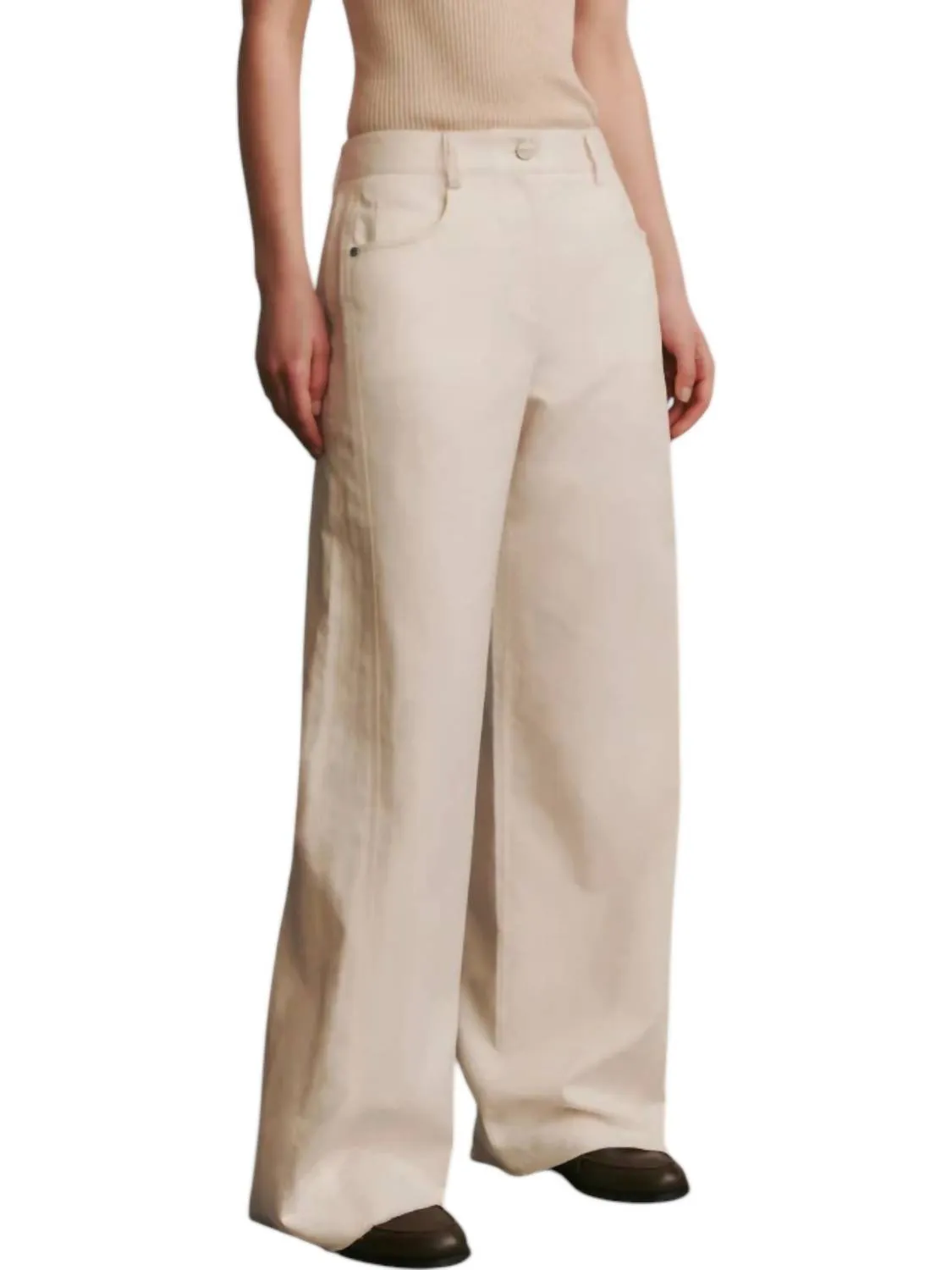 Puddle Cotton Linen Wide Leg Pants In Bone