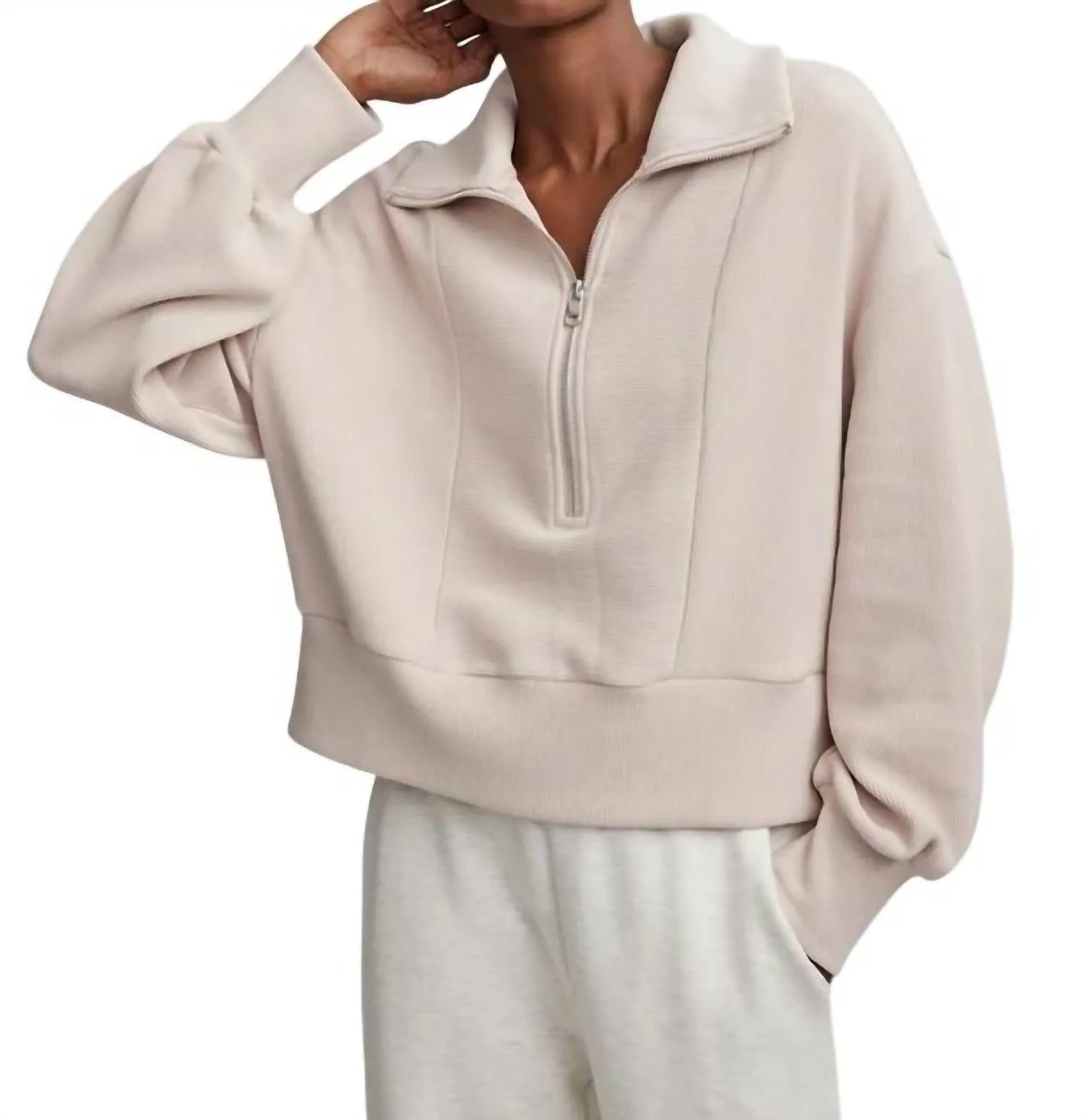 Ramona Half Zip Top In Mushroom