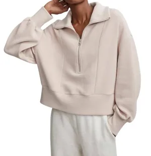 Ramona Half Zip Top In Mushroom