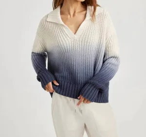 Raya Ombre Polo Sweater In Ice/navy