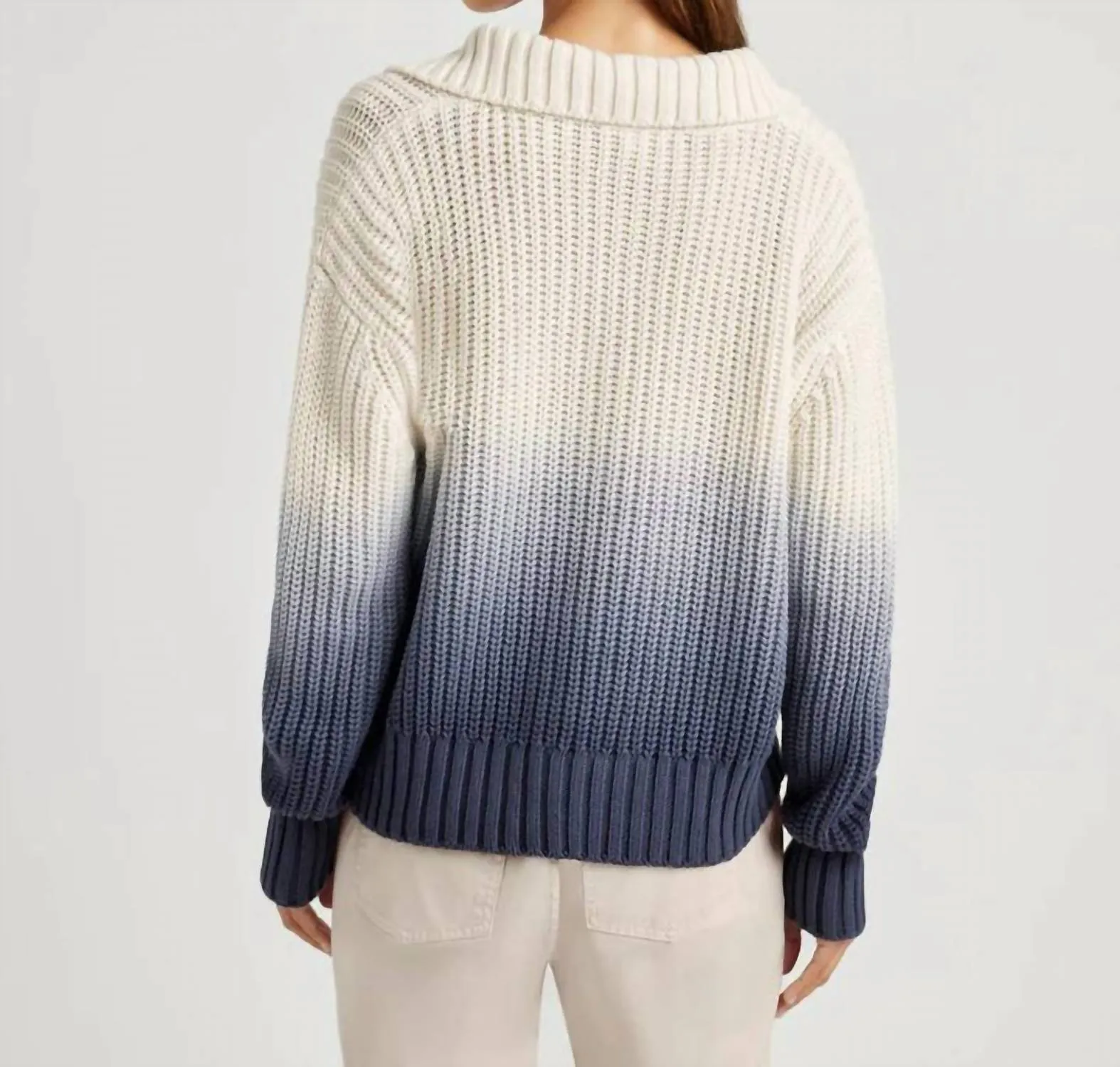 Raya Ombre Polo Sweater In Ice/navy