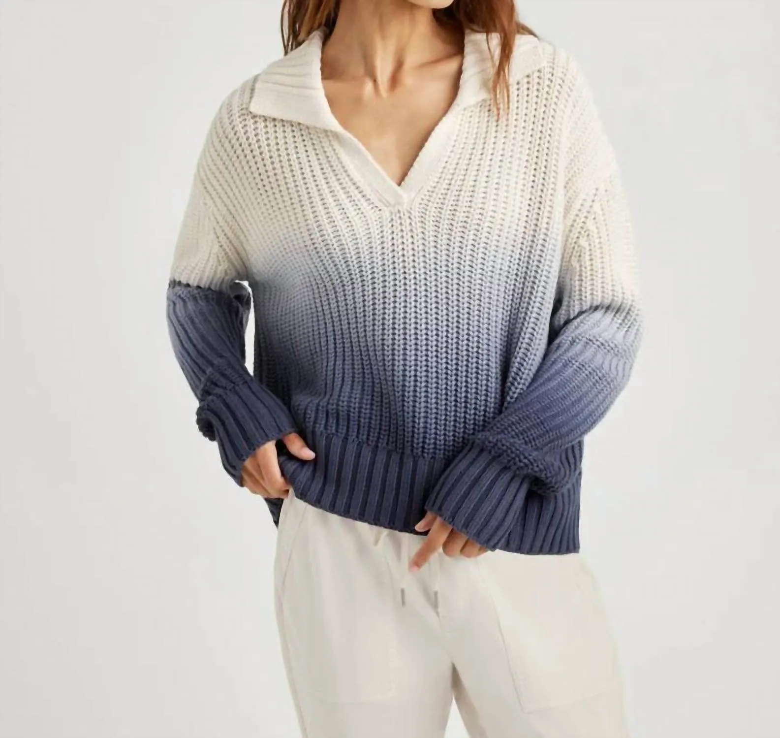 Raya Ombre Polo Sweater In Ice/navy