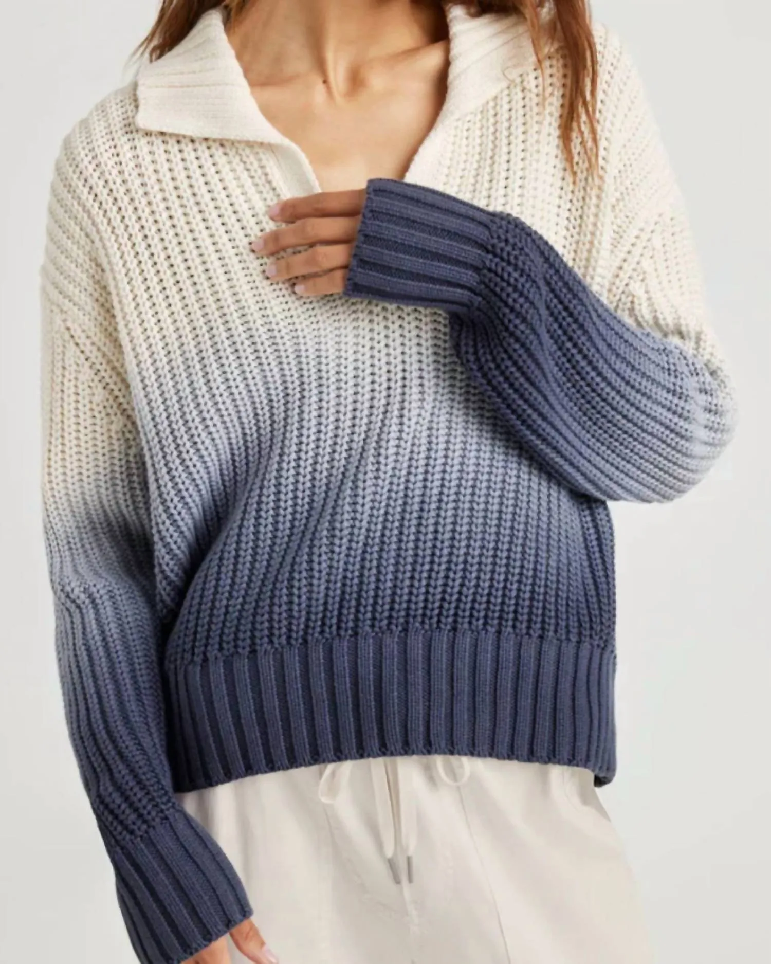 Raya Ombre Polo Sweater In Ice/navy