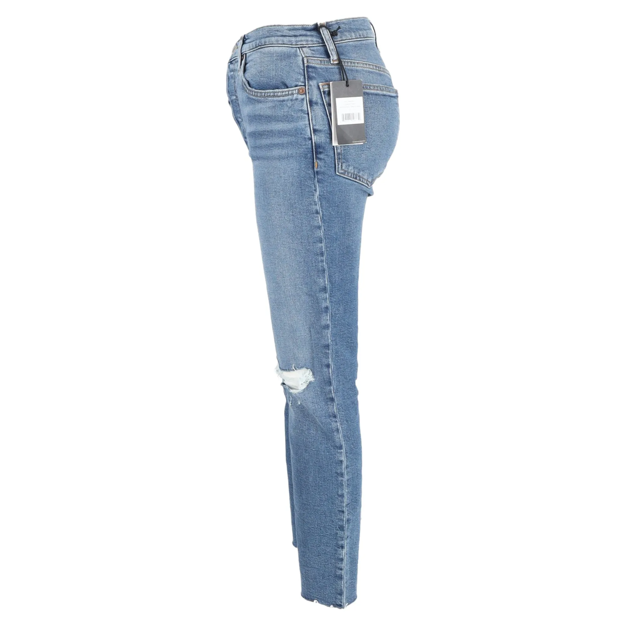 Re/Done Ripped Buttoned Slim-Fit Jeans in Blue Cotton Denim