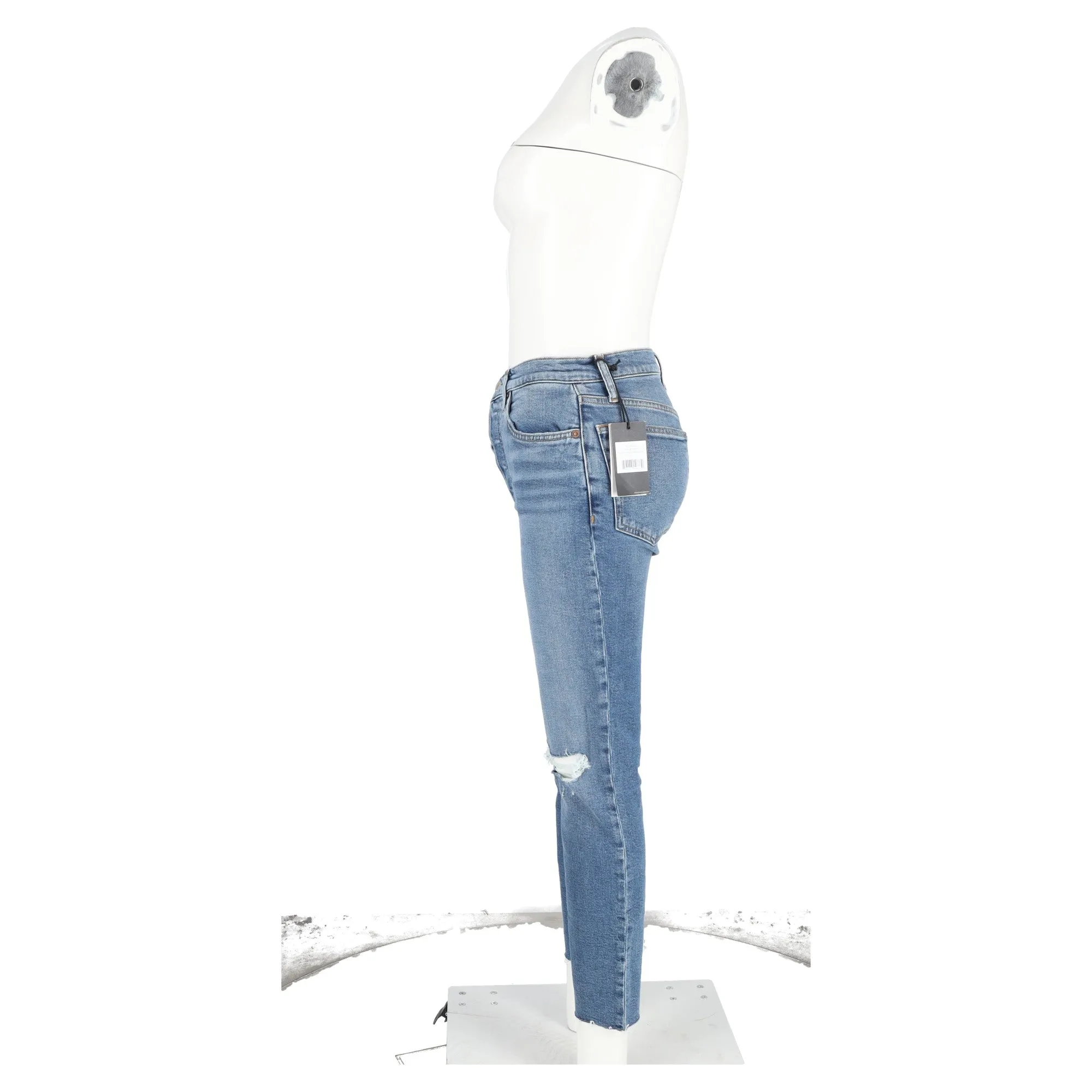 Re/Done Ripped Buttoned Slim-Fit Jeans in Blue Cotton Denim