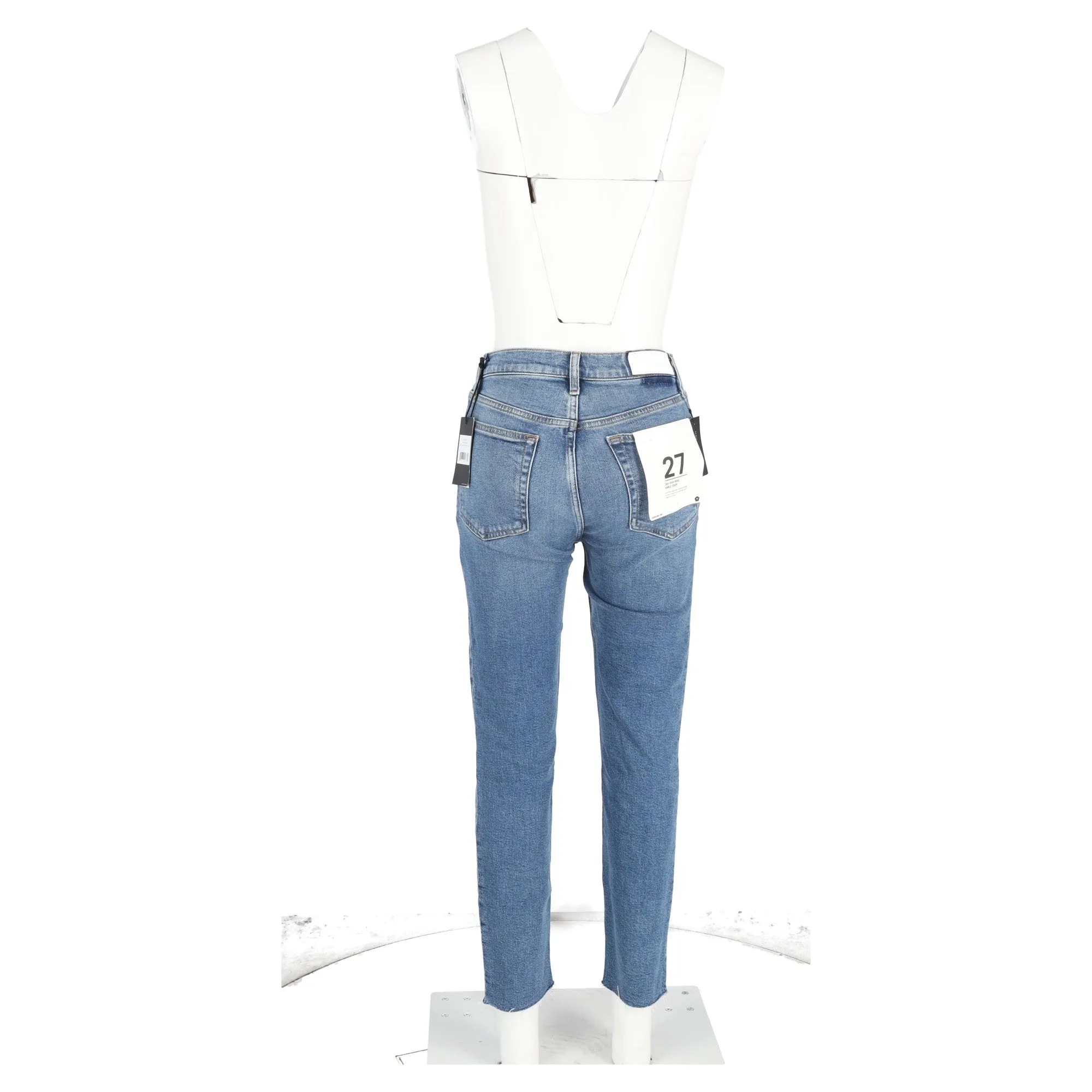 Re/Done Ripped Buttoned Slim-Fit Jeans in Blue Cotton Denim