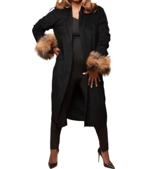 Remy Suede And Raccoon Cuff Duster In Black