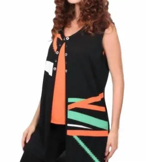 Retro Brights Long Vest In Black/orange