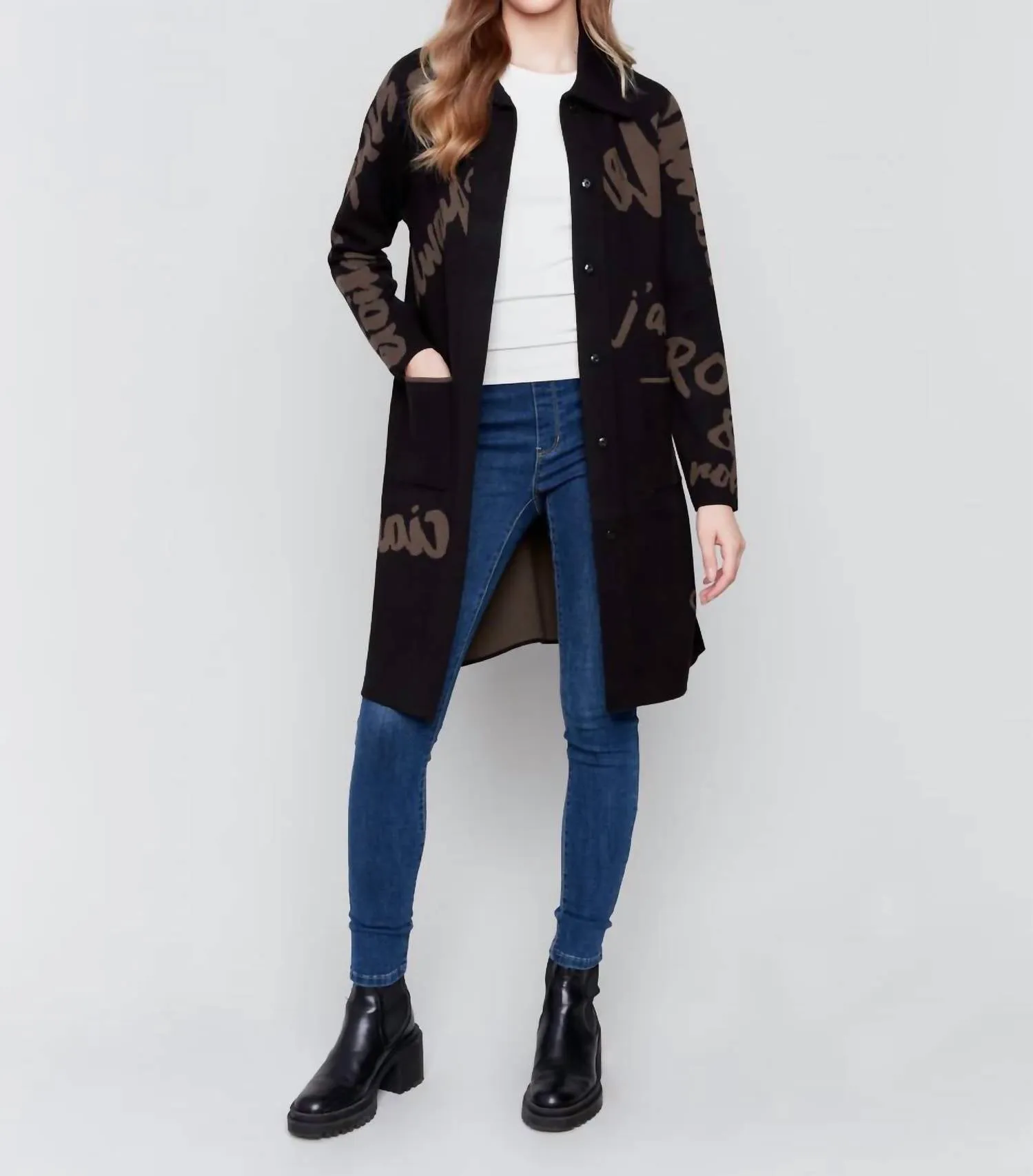 Reversible Jacquard Cardigan In Black