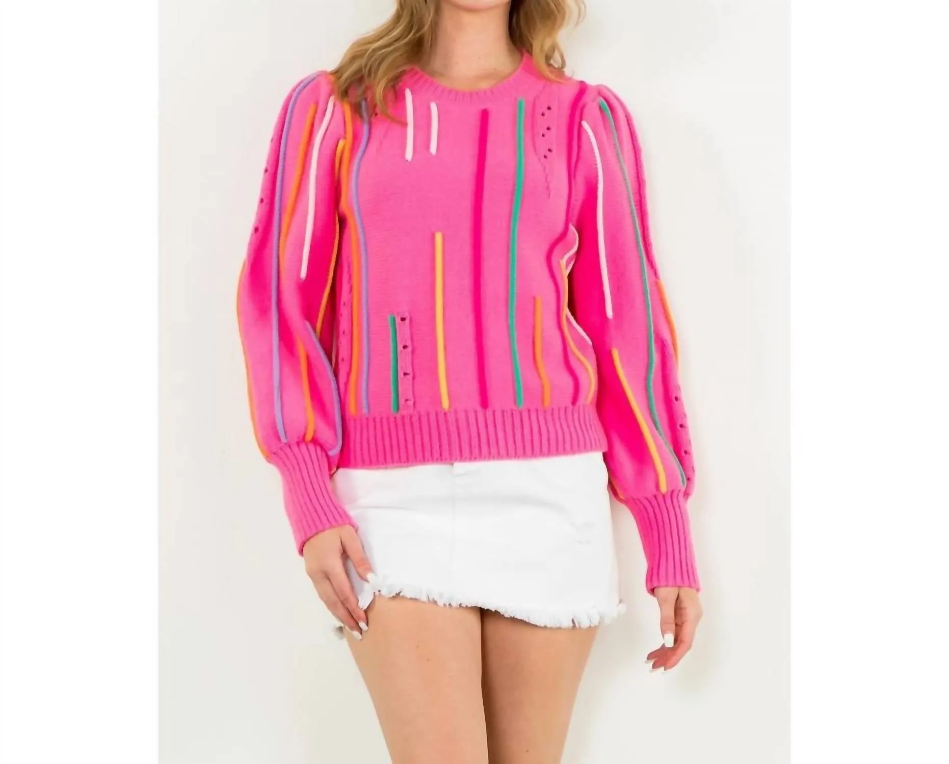 Rib Knit Pattern Sweater In Pink