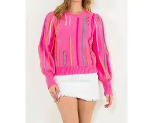 Rib Knit Pattern Sweater In Pink
