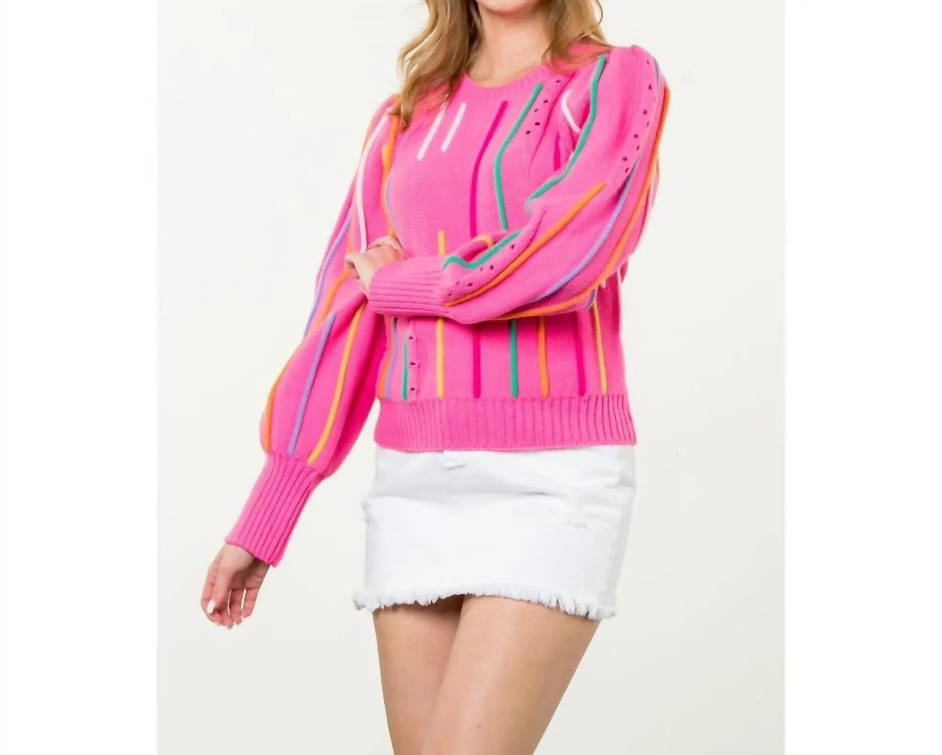 Rib Knit Pattern Sweater In Pink