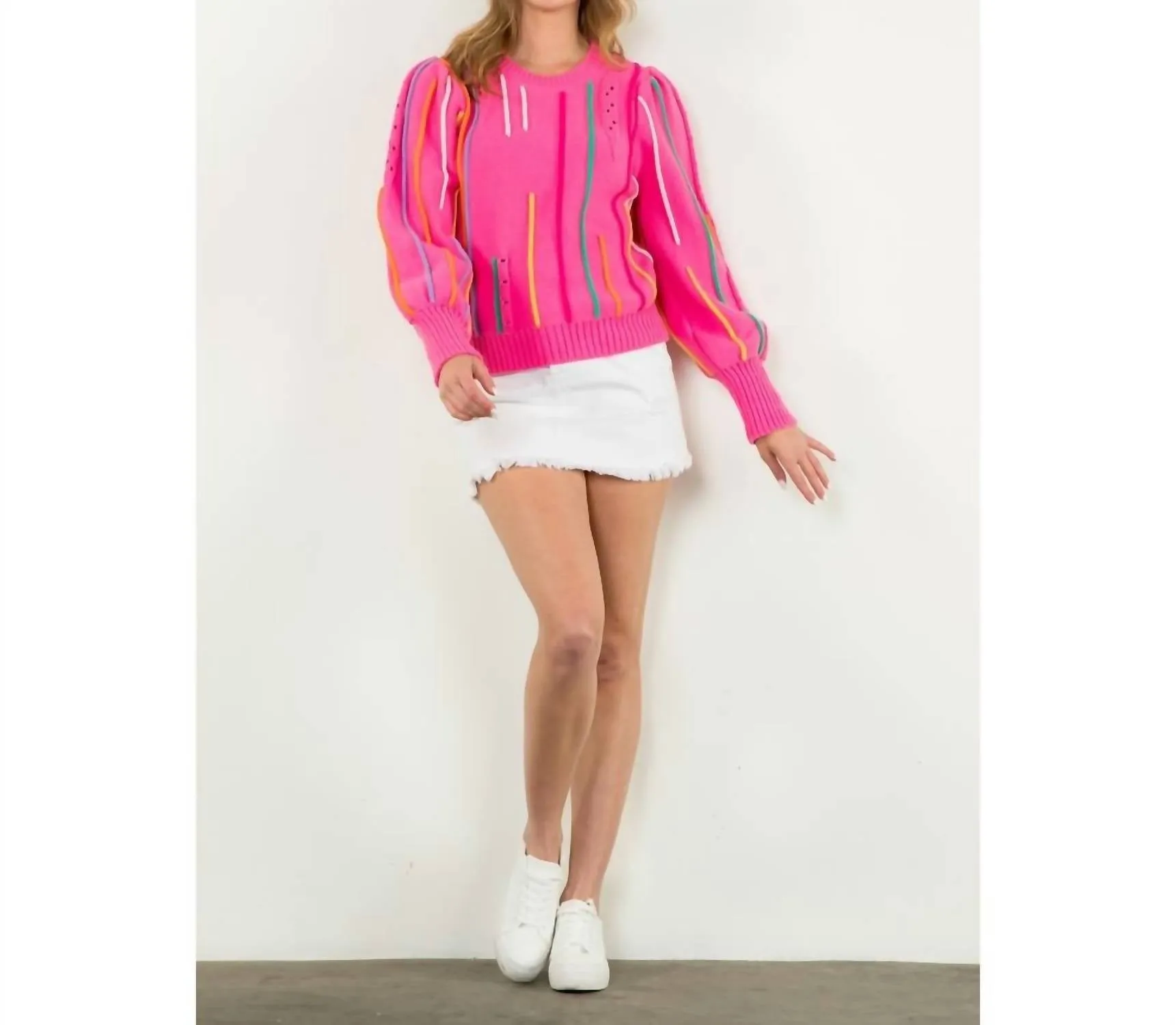 Rib Knit Pattern Sweater In Pink