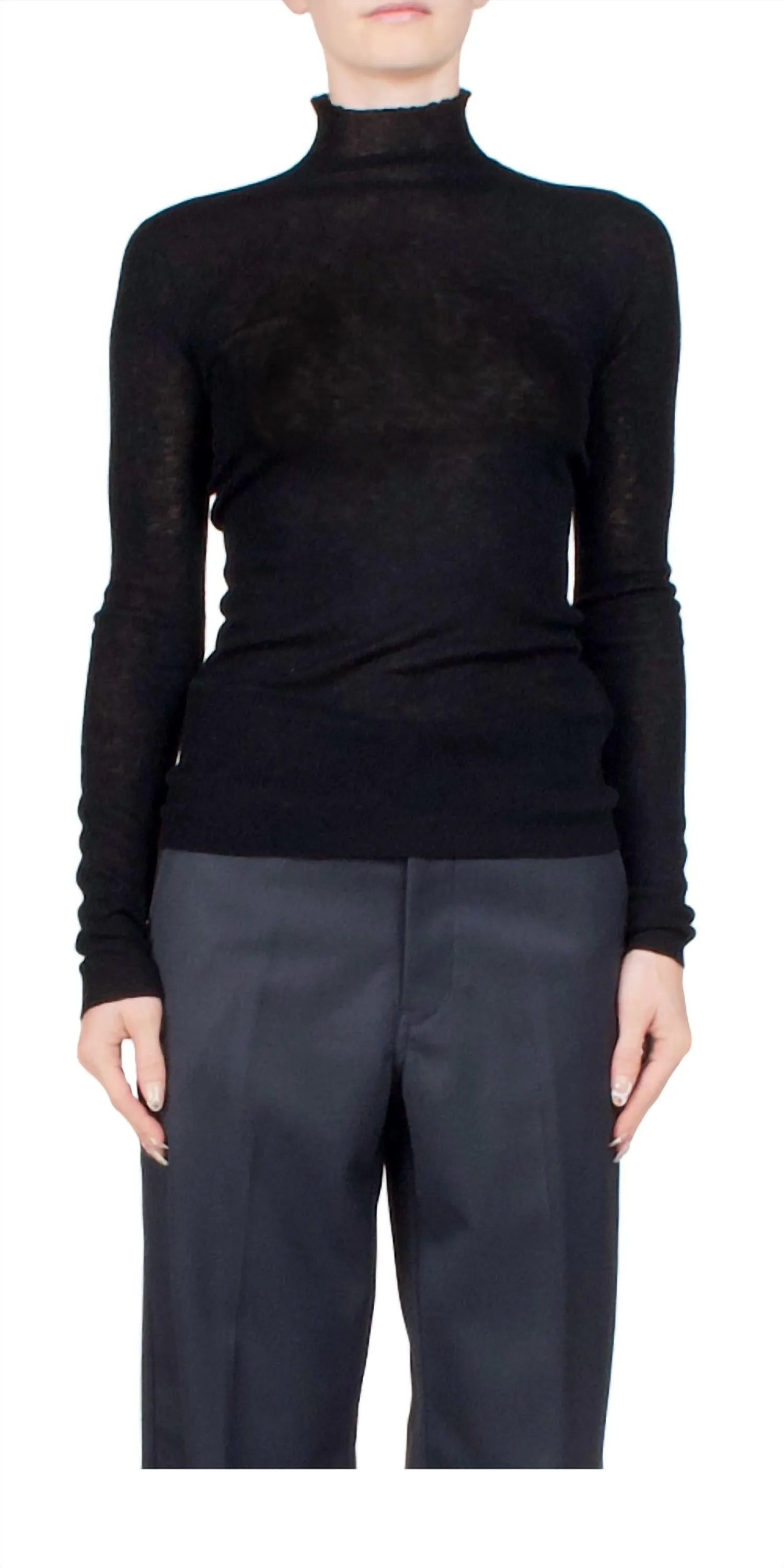Rib Mock Neck Sweater In Black