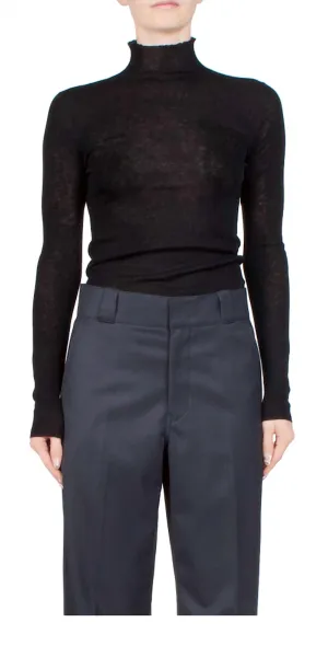 Rib Mock Neck Sweater In Black