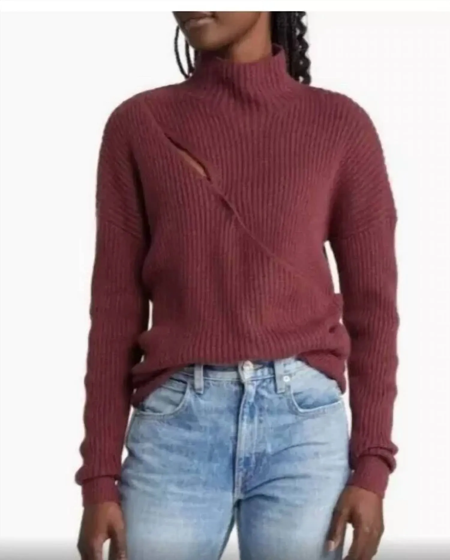 Ribbed Cut Out Sweater In Heather Burgundy