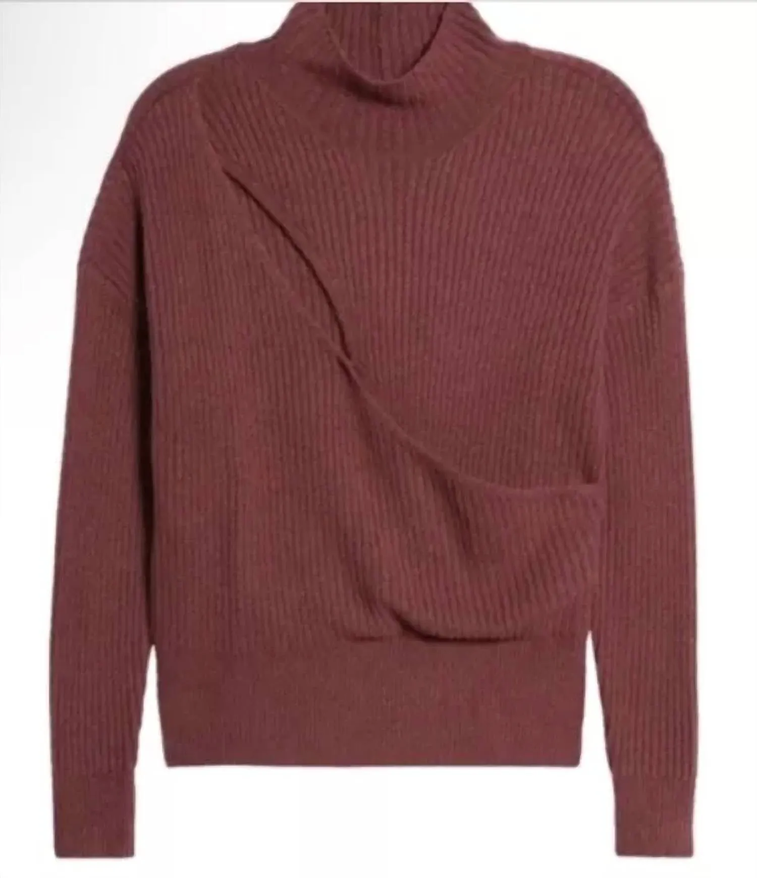 Ribbed Cut Out Sweater In Heather Burgundy