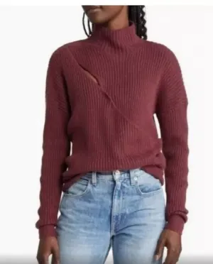 Ribbed Cut Out Sweater In Heather Burgundy